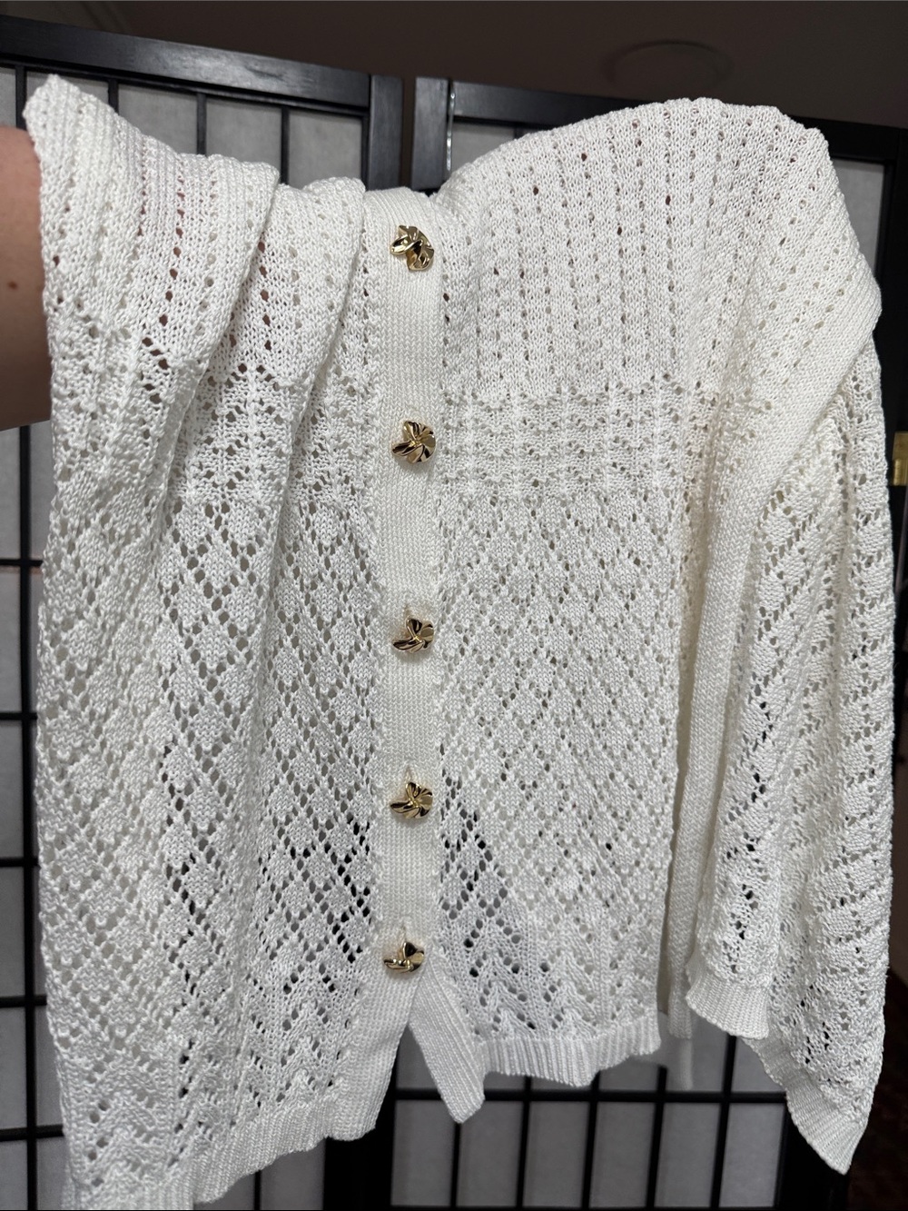 GENERATION LOVE Eleni Pointelle Knit Dress White L Gold Button Midi Cover Up - Picture 15 of 16